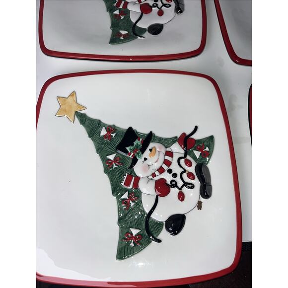Fitz & Floyd 2007 Cheers Christmas LIghts Snowman Snack Canape Plates 4 & Tray - Picture 2 of 7